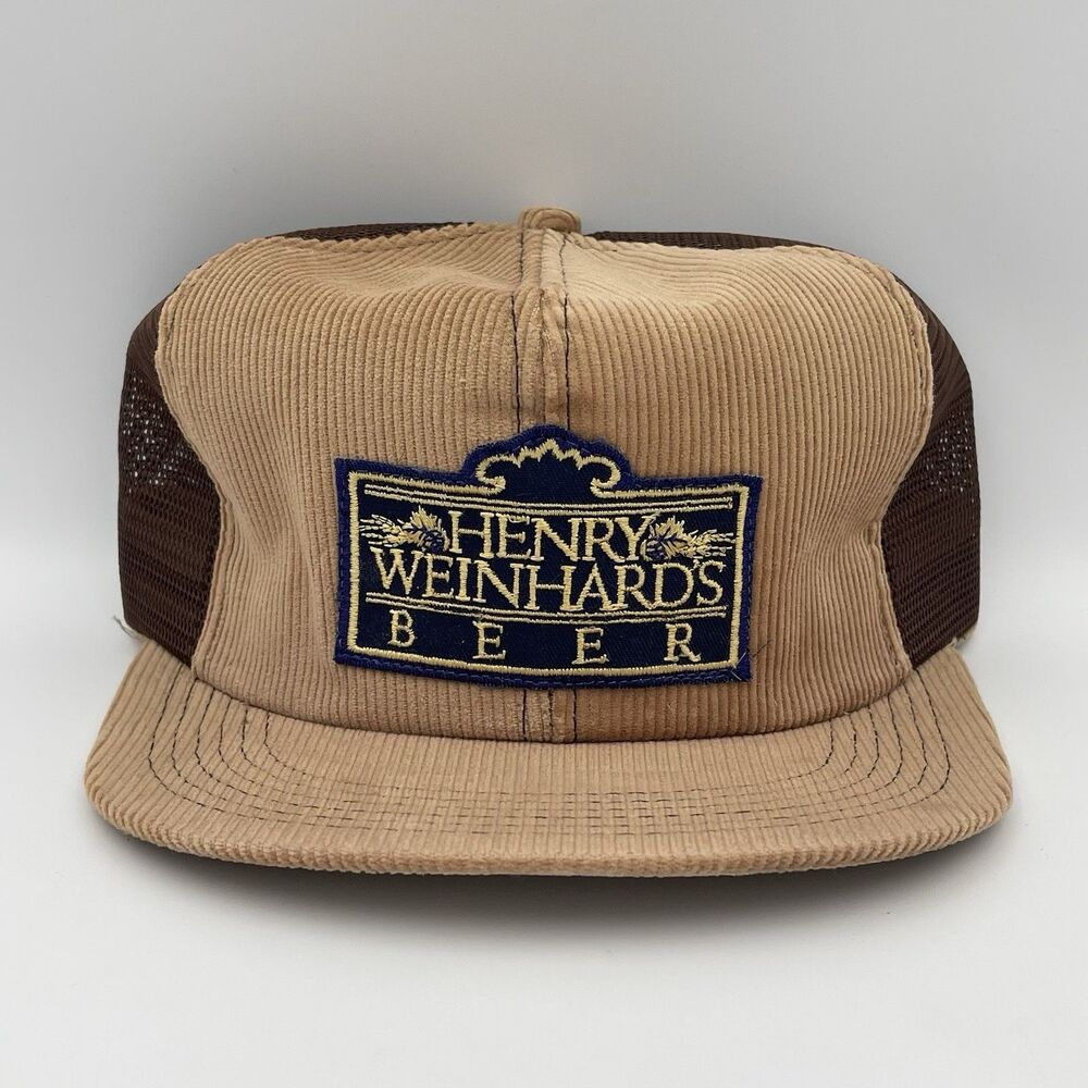 Vintage Henry Weinhard’s Beer Corduroy Hat Snapback K-Products *CRACKED BRIM